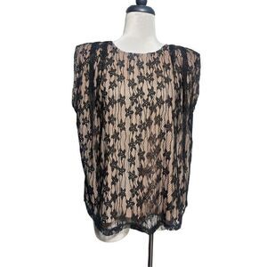Entro NWT Sleeveless Black and Tan Lace Boxy Blouse Size Small